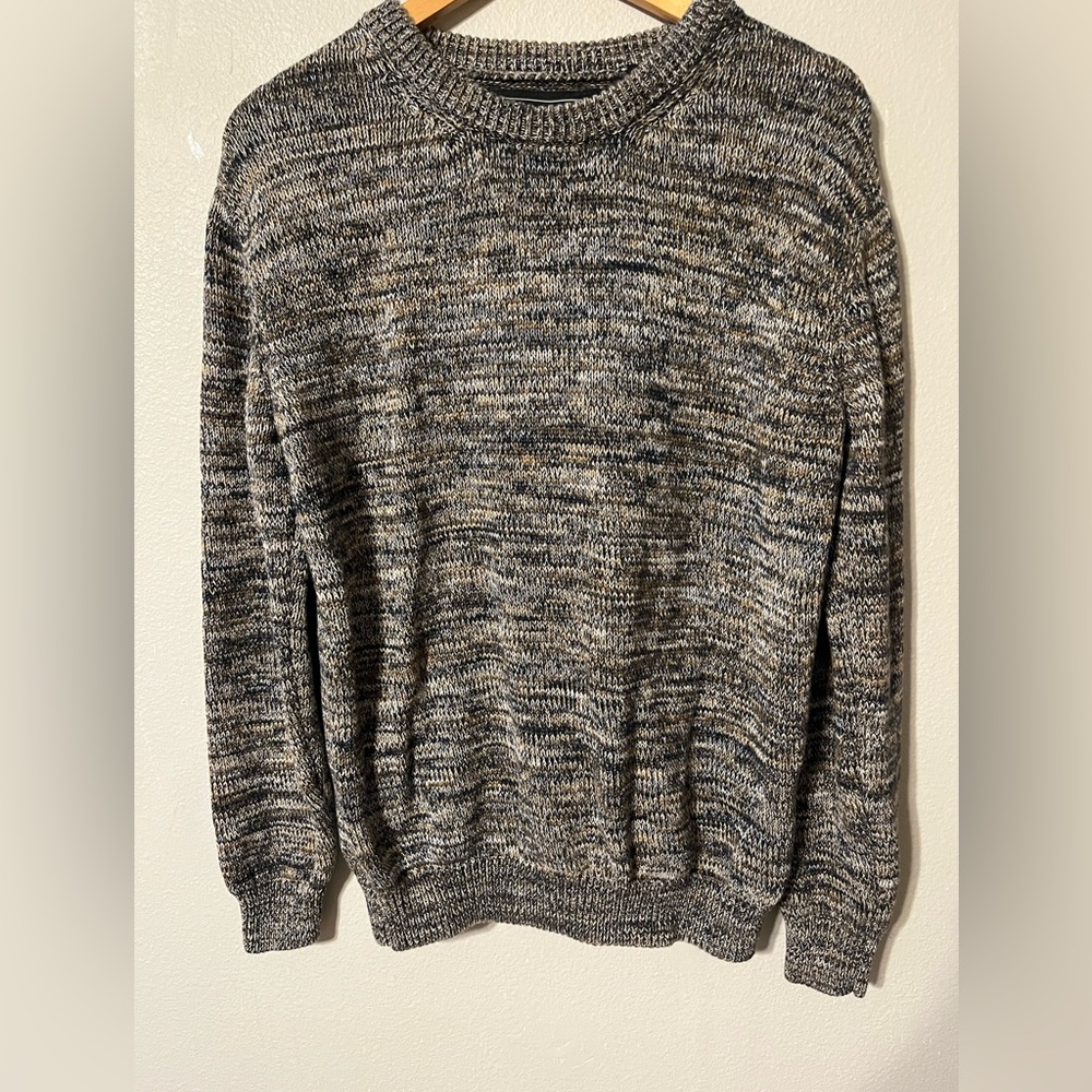 Vintage 90s Paradise City Mens Crew Neck Sweater Heathered Blue Tan Cotton L